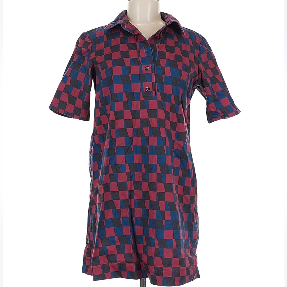Dusen Dusen Red and Blue Polo Shirt Mini Dress Double Check Red Blue Purple M